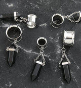 Black Obsidian Crystal Dangle Stainless Steel Tunnel Plugs