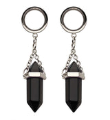 Black Obsidian Crystal Dangle Stainless Steel Tunnel Plugs