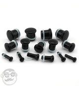 Black Obsidian Stone Plugs - Single Flare with Grooves