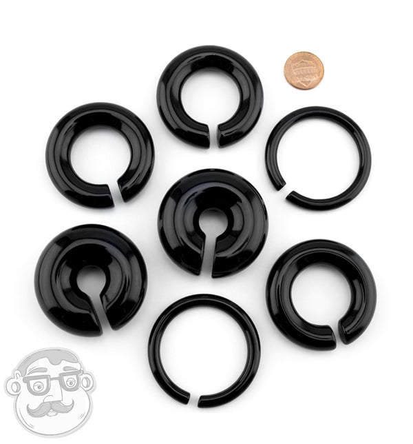 Black Obsidian Stone Hoop Plugs