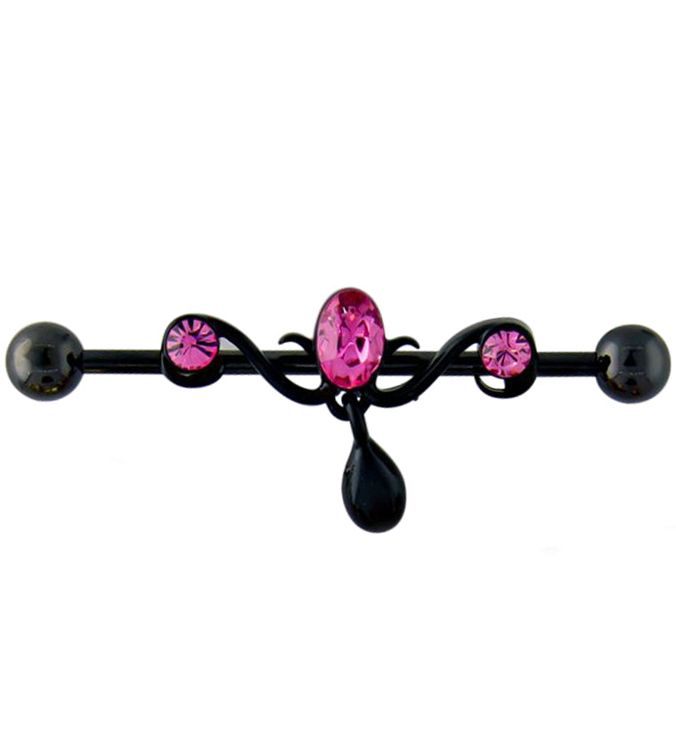 Black PVD Candelabrum Pink CZ Industrial Barbell