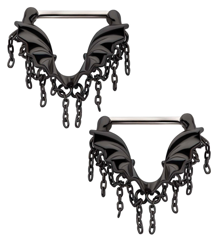 Black PVD Bat Wing Chains Nipple Clicker