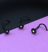 Black PVD Beaded Flower CZ Nose Screw Ring