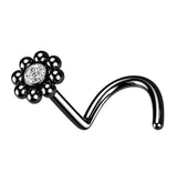 Black PVD Beaded Flower CZ Nose Screw Ring