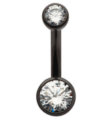 Black PVD Bezel Clear CZ Internally Threaded Titanium Belly Button Ring