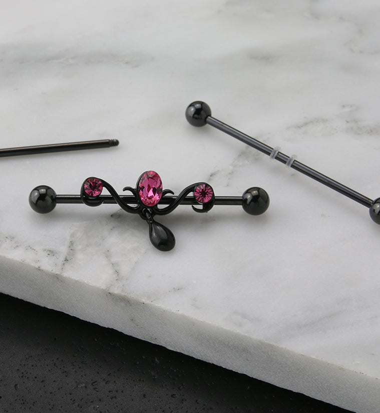 Black PVD Candelabrum Pink CZ Industrial Barbell