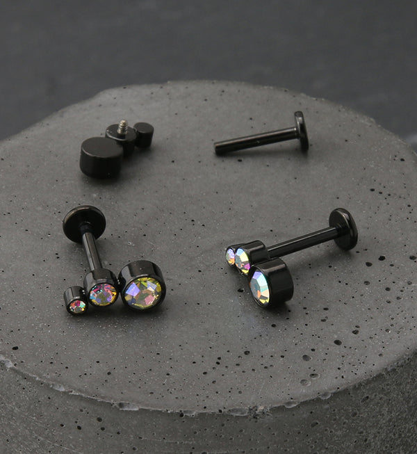 Black PVD Crescendo Rainbow Aurora CZ Titanium Internally Threaded Labret