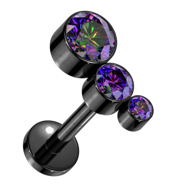 Black PVD Crescendo Rainbow Aurora CZ Titanium Internally Threaded Labret