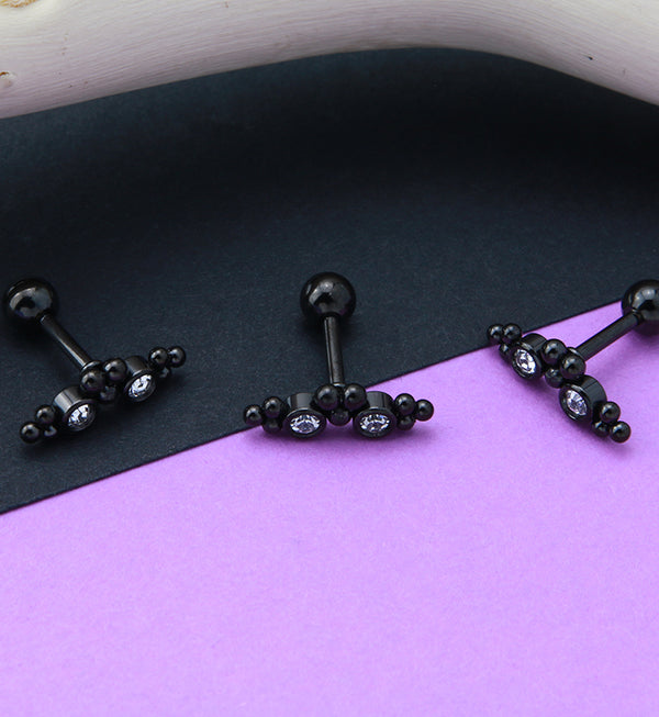 Black PVD Double CZ Gem Cluster Bead Cartilage Barbell