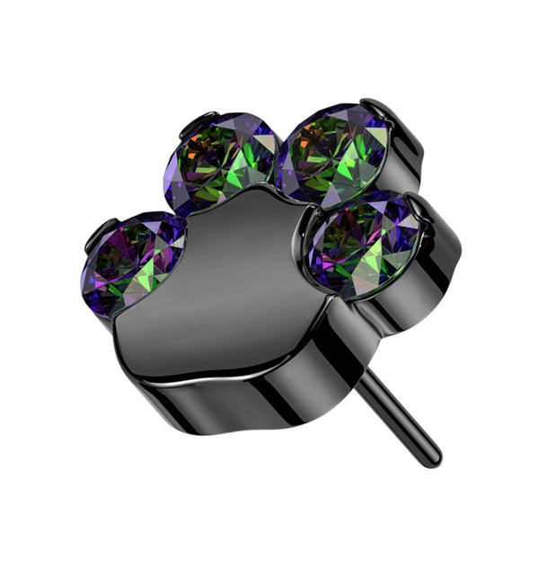 Black PVD Paw Print Black Aurora CZ Titanium Threadless Top