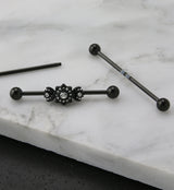 Black PVD Solar Moon CZ Industrial Barbell