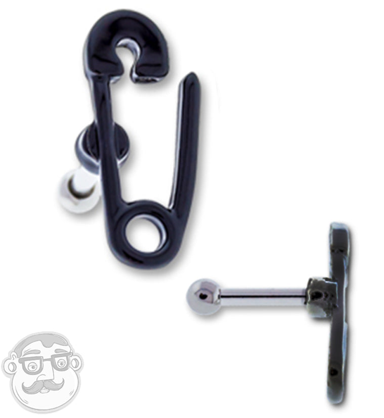 16G Black PVD Safety Pin Tragus / Cartilage barbell