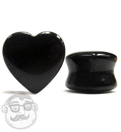 Black Agate Heart Shaped Plugs Sizes: 4g 2g 0g 00g 1/2” 9/16” orders 5/8” 18mm 3/4”