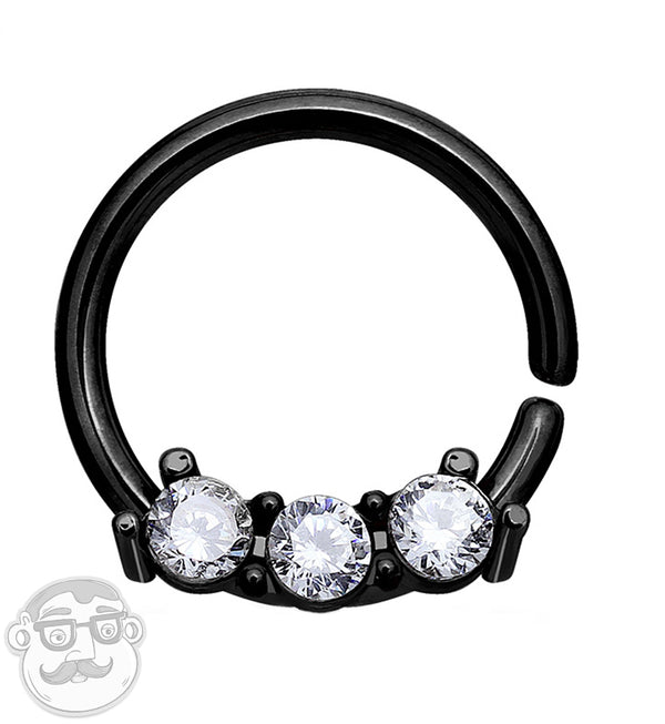 18G PVD Black Triple CZ Septum Ring