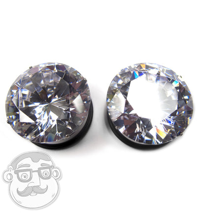 Steel CZ Diamond Ear Plugs 10 Gauge 1 Inch UrbanBodyJewelry