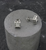 Block Clear CZ Stainless Steel Stud Earrings