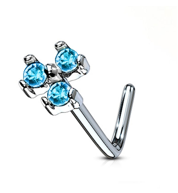 20G Blue CZ Trinity L Bend Nose Stud