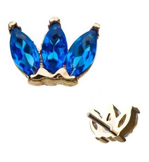 14kt Gold Blue CZ Lotus Threadless Top