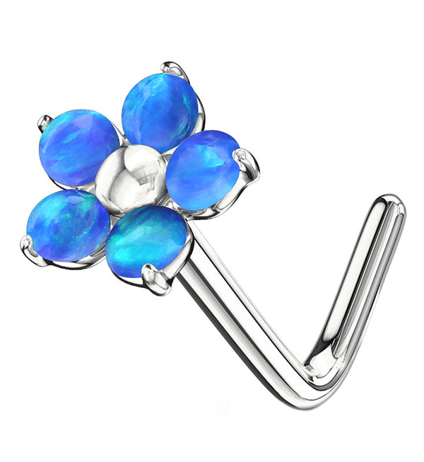 20G Blue Opalite Flower L Bend Nose Ring