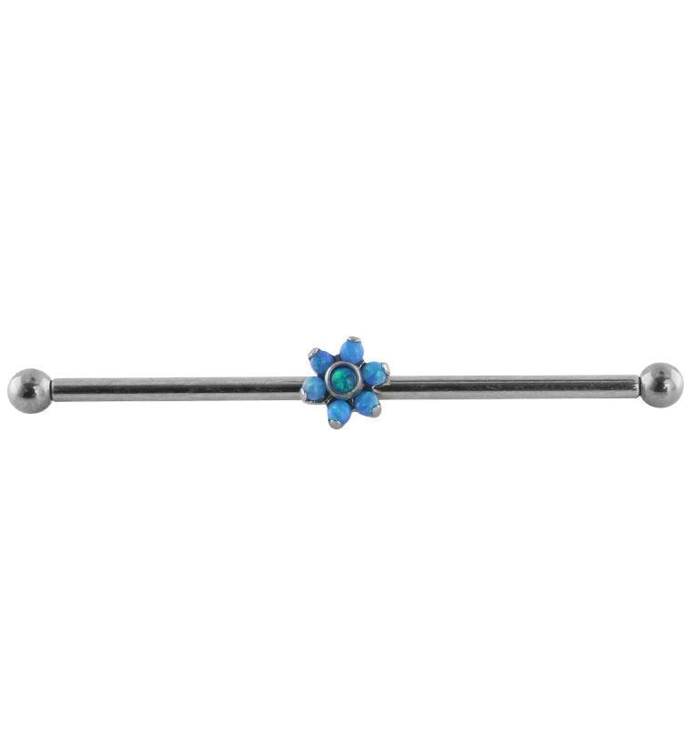 Blue Opalite Flower Titanium Industrial Barbell