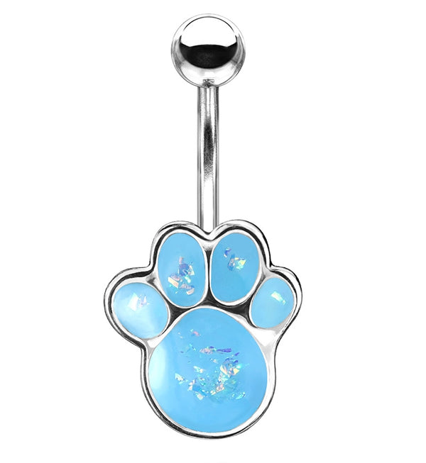 Blue Glitter Paw Print Belly Rings