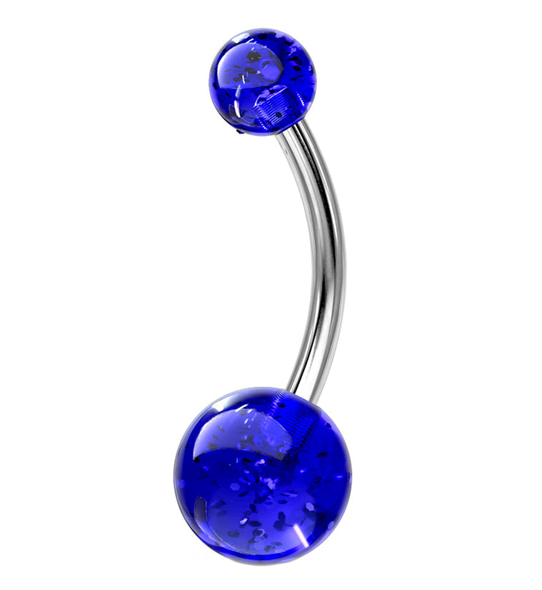 Dark Blue UV Glitter Ball Belly Button Ring