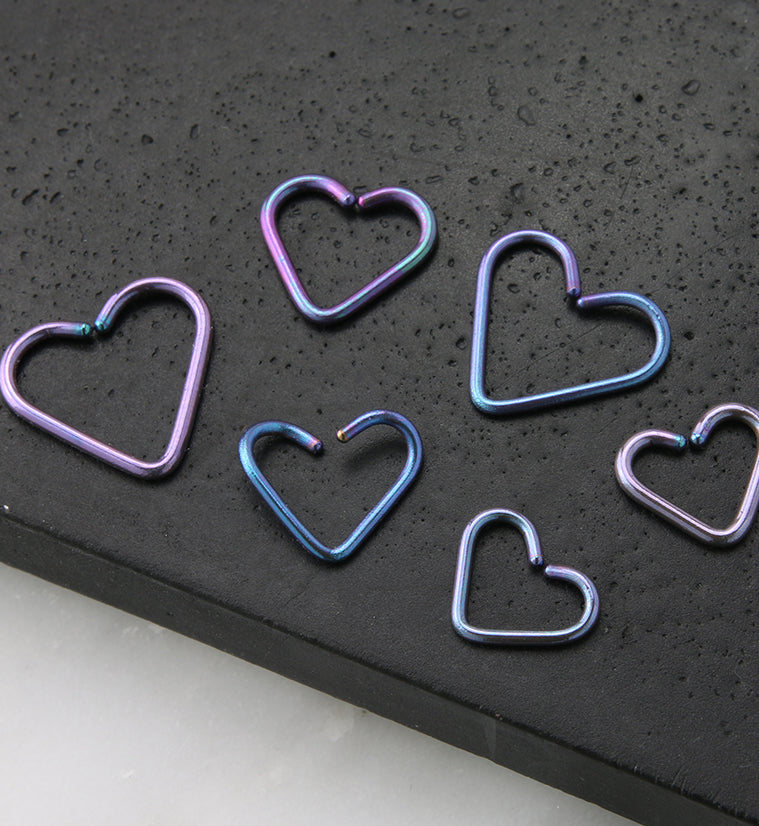 Blurple PVD Heart Seamless Titanium Hoop Ring