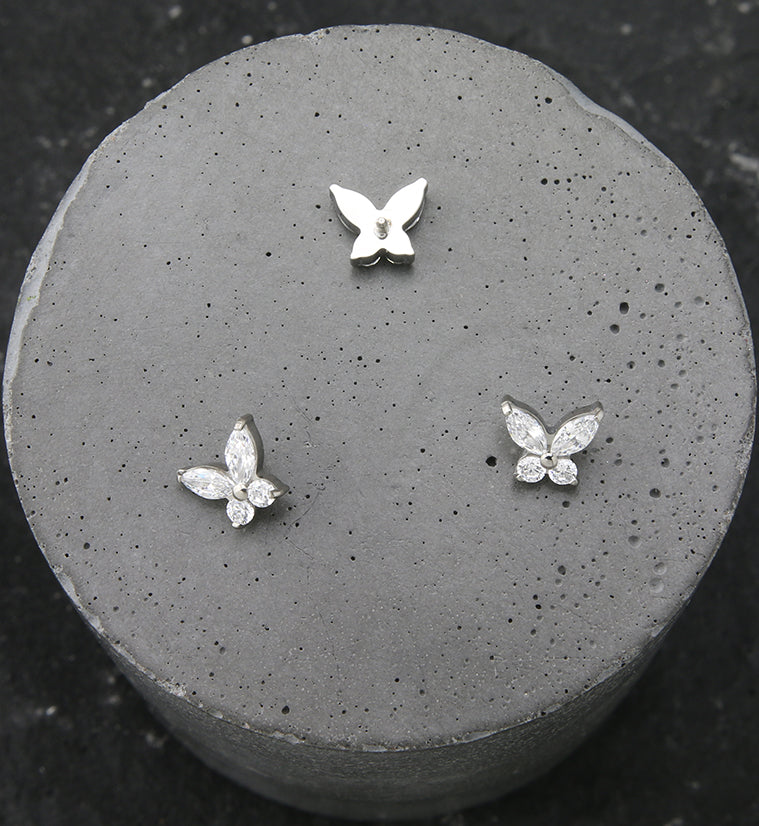 Butterfly Clear CZ Internally Threaded Titanium Top