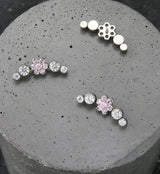 Centered Flower Pink CZ Arch Internally Threaded Titanium Top