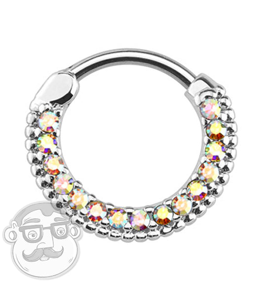 16G Circular Rainbow Aurora CZ Gem Paved Septum Clicker