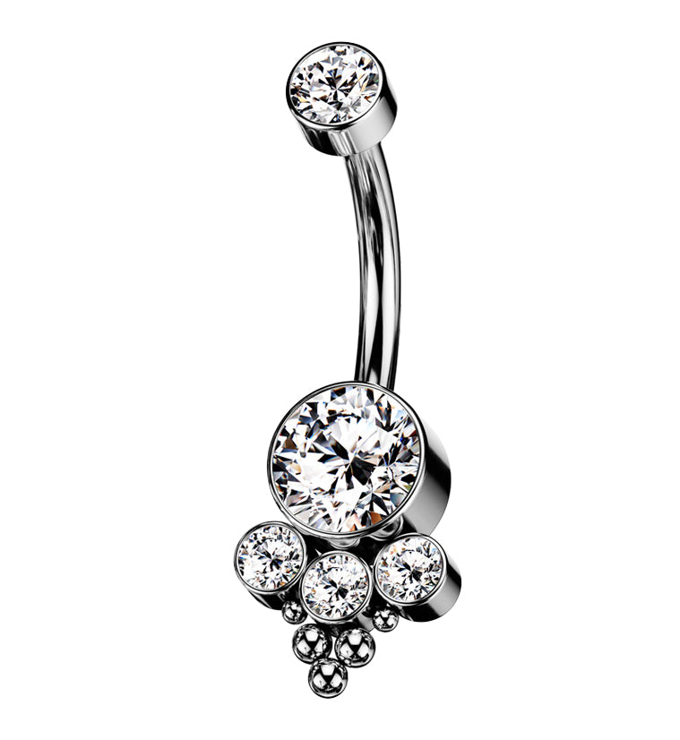 Clear Beaded CZ Titanium Internally Threaded Belly Button Ring ...