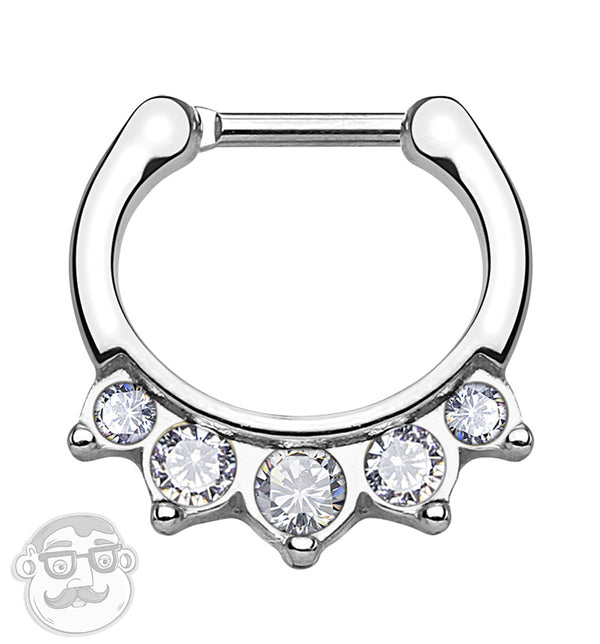 16G Five CZ Gem Stainless Steel Septum Clicker