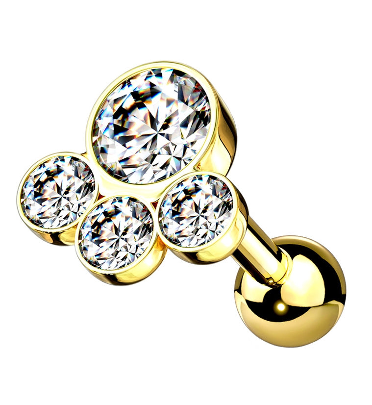 Gold PVD Quad Cluster CZ Cartilage Barbell