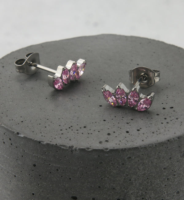 Contessa Pink CZ Titanium Threadless Earrings