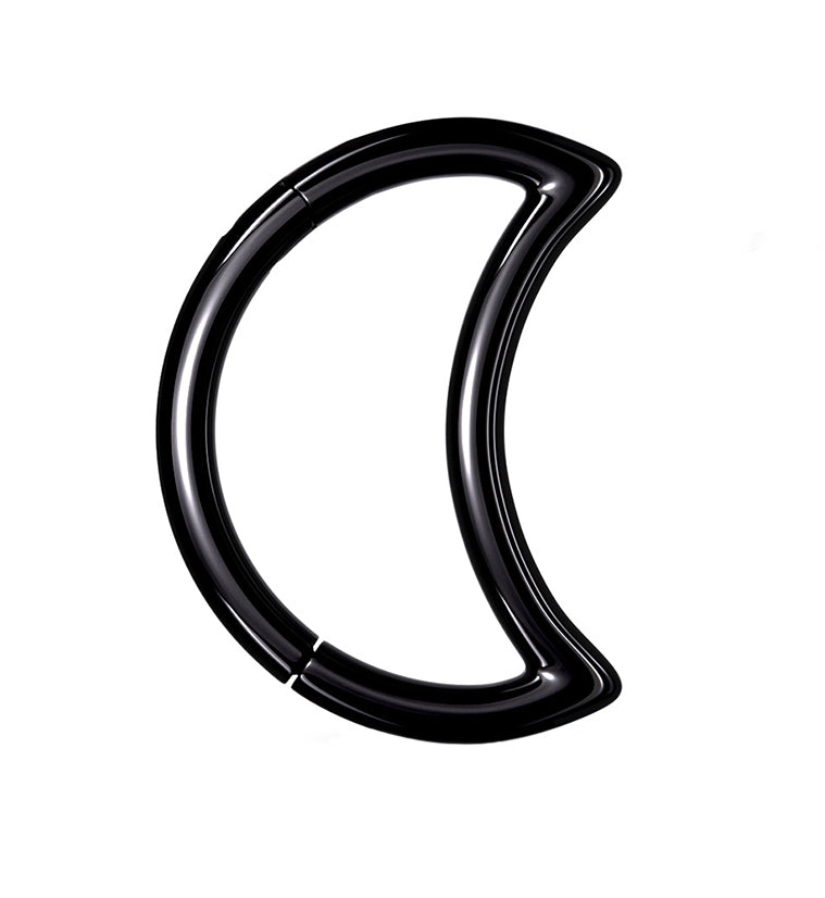 Crescent Moon Black PVD Hinged Clicker Ring