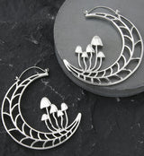 Mushroom Half Moon Stainless Steel Plug Hoops