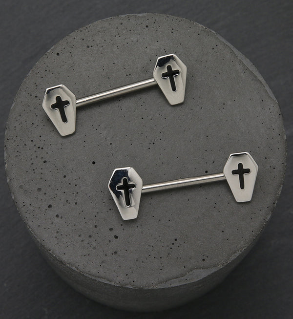 Cross Coffin Stainless Steel Nipple Barbell