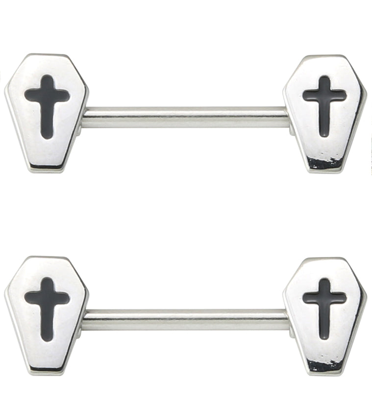 Cross Coffin Stainless Steel Nipple Barbell