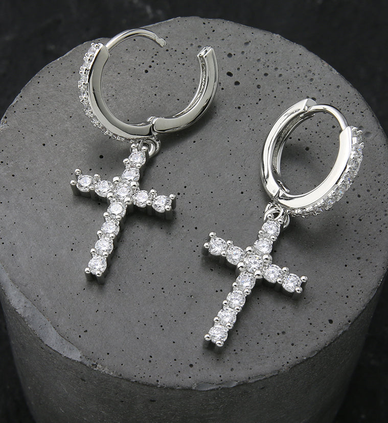 Cross CZ Stainless Steel Hoop Earrings