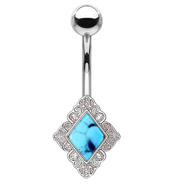 Diamond Blue Howlite Stone Belly Button Ring