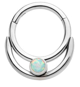 Double Front Facing Hoop White Opalite Titanium Hinged Segment Ring