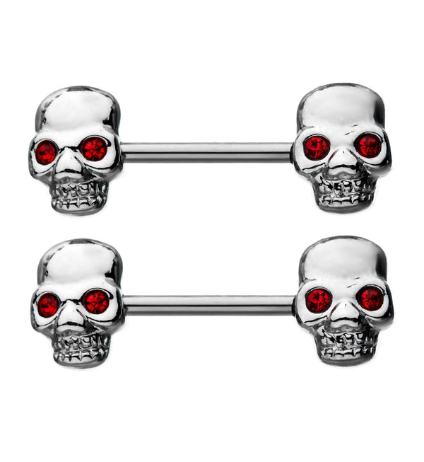 14G Double Skull Nipple Ring Barbell