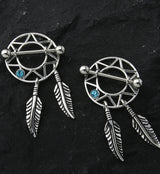 Dreamcatcher Aqua CZ Diamond Gem Nipple Ring Shield