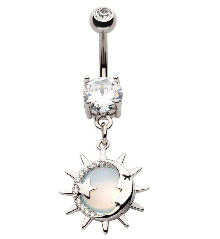 Eclipse White Opalite Dangle Stainless Steel Belly Button Ring ...