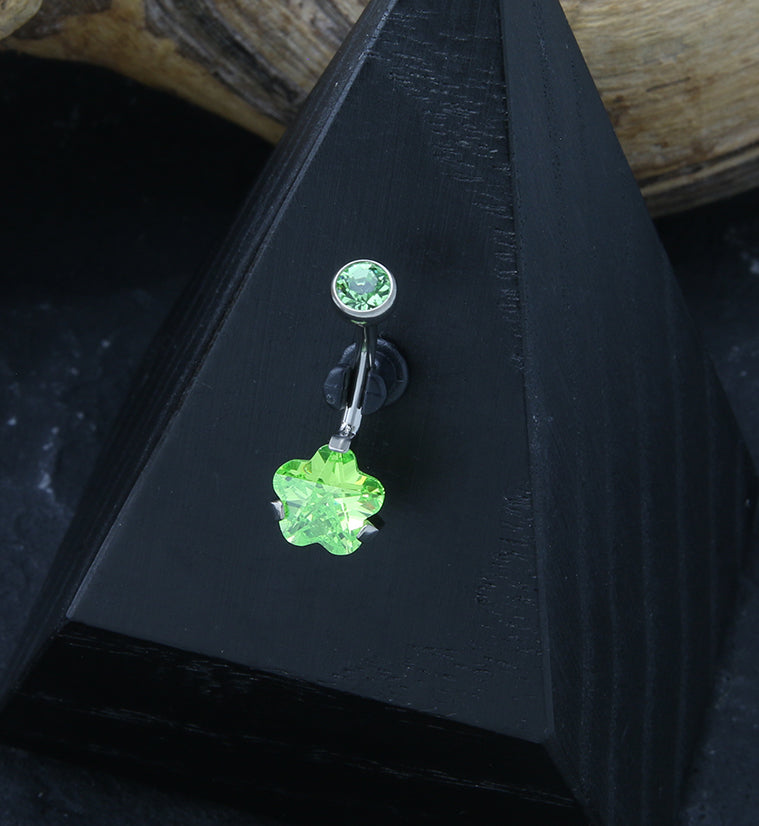 Flower Green CZ Internally Threaded Titanium Belly Button Ring