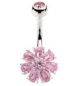 Flower Teardrop Pink CZ Stainless Steel Belly Button Ring