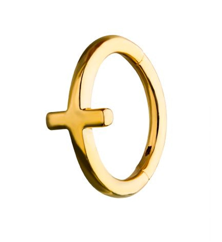 Gold Cross Hinged Segment Ring | UrbanBodyJewelry.com