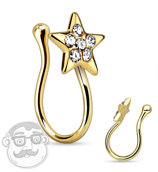 Gold CZ Star Fake Brass Nose Ring