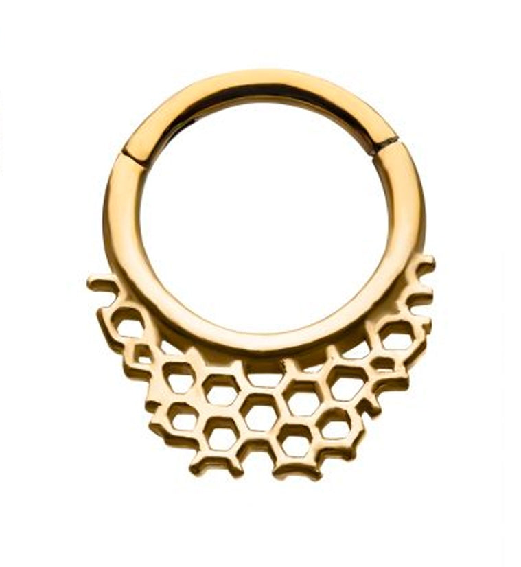 Gold PVD Honeycomb Hinged Segment Ring