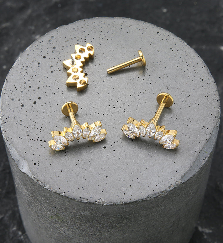 Gold PVD Anadem CZ Internally Threaded Titanium Labret